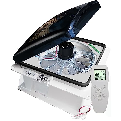 LVSEWOA Ventilador de Techo MAX Air para autocaravanas, Reversible, con ventilación Continua y Extremadamente silenciosa, Control Remoto de 12 V, con Pantalla Semitransparente de 35,5 cm.