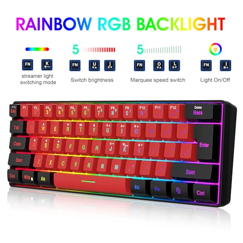 Image of Snpurdiri 2.4G Wireless Gaming Keyboard and Mouse Combo, 60 Percent Wireless Keyboard and Ergonomic Vertical Feel Small Mouse (Black and Red)