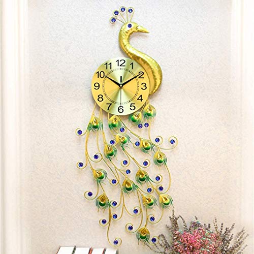 AIOJY Reloj De Oro Creativo Moderno Peacock, Diamante del Reloj De La Pared De Cristal De Zafiro, Cuarzo Embarcaciones Digital Arte del Metal Silenciosa H