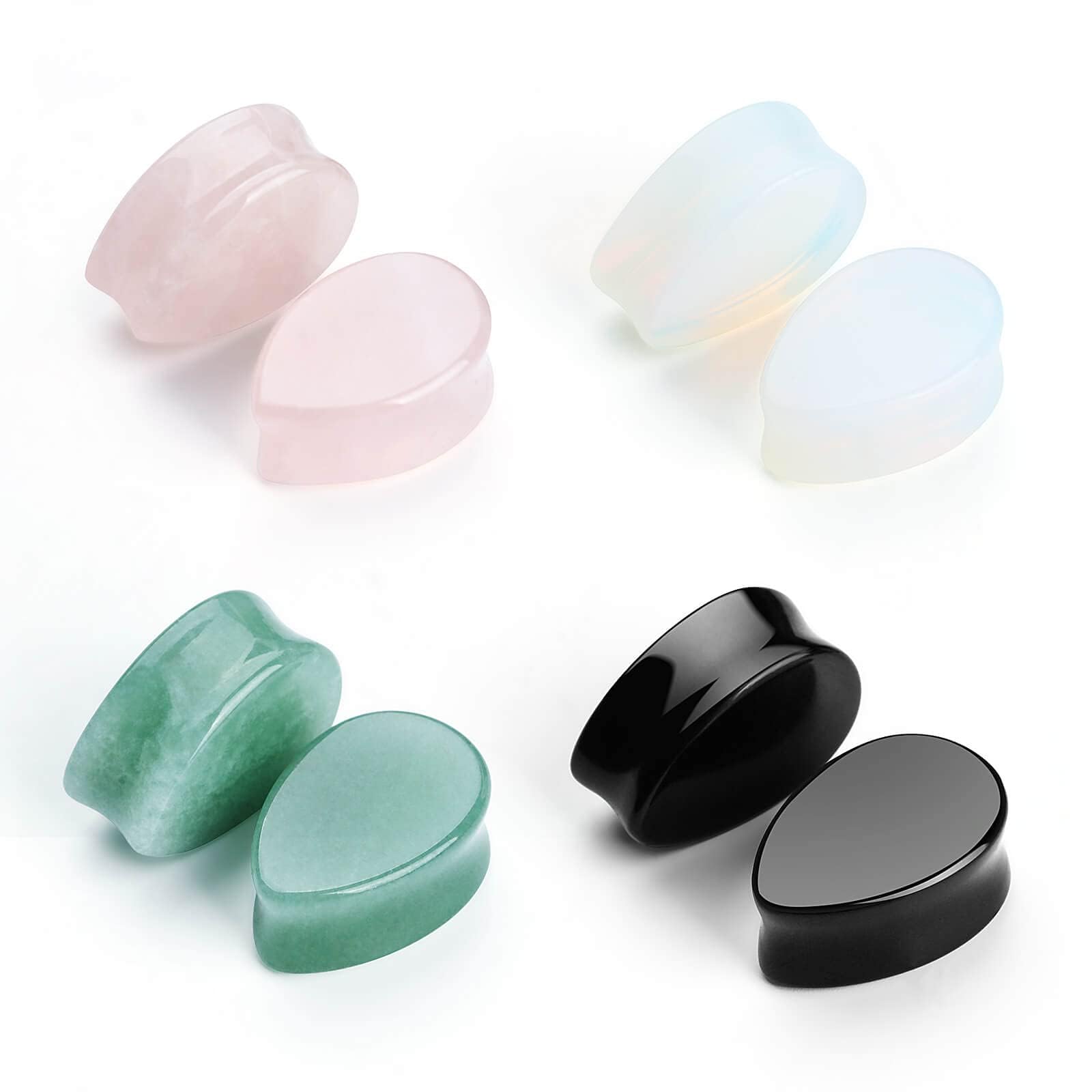 CABBE KALLO Natural Stone Ear Plug Stretching Gauges Kit, 8Pcs Mixed 6G-16G Drop-Shaped Ear Gauges Plugs Unisex Earrings Body Piercing Jewelry