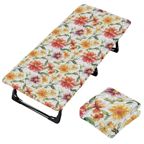Autumn Red Yellow Flowers White Portable Toddler Bed Sheet Waterproof Cot Sheet for Kids Travel Cot for Small Spaces Beach Cot 50' x 25' (Bed Not Included)