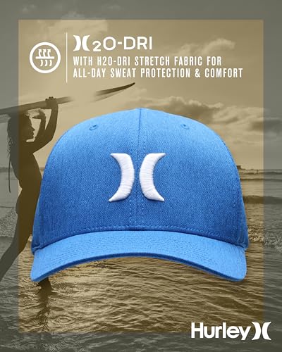 Image of Hurley Mens Baseball Cap - Moisture Wicking Curved Brim Flexfit Fitted Hats for Men with H2O-Dri Sweatband (Sizes: S-XL)