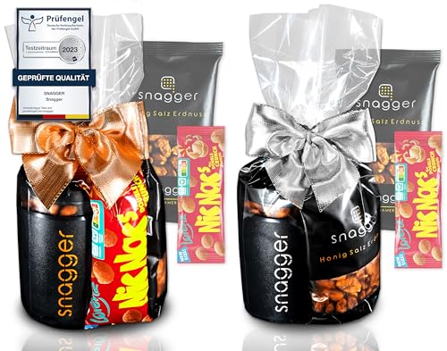 snagger (Geschenk-Set) - Der Snackspender/saubere Hände beim snacken/geeignet für Erdnüsse, NicNacs, UVM/Gamer Geschenk, Geschenke für Männer Frauen/inkl. snaggz+ und NicNacs