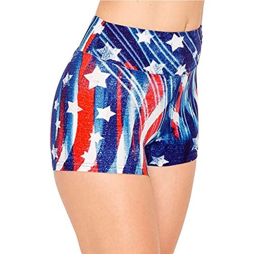 Thatso Women High Waist Yoga Shorts, American Flag Printed Short Pants, Tummy Control Workout Running Tights(M,Multicolor)