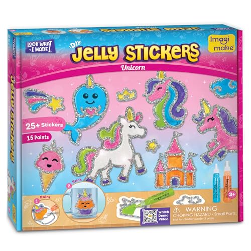 Image of Imagimake DIY Unicorn Jelly Stickers | 25+ Stickers - Paint, Peel & Stick | Glass Painting Activity Set with 15 Paint Tubes | Art and Craft Kit for Kids 3-6 Years | Birthday Gift for Girls Age 3+