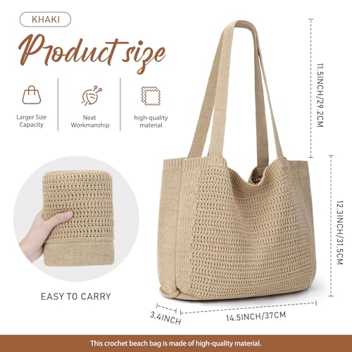 Image of hatisan Crochet Bag for Women, Handmade Knit Beach Tote Bag Summer