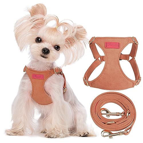 Puppytie No Pull xs Dog Harness with Multifunction Dog Leash,Soft Adjustable No Choke Escape Proof Pet Harness Vest,Brown Caramel,XS