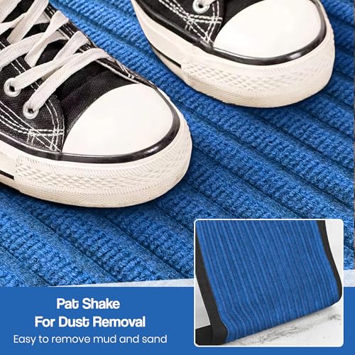 Image of Yellow Weaves 2 Pcs Door Mat for Home Entrance, Outdoor Rubber Mat - Non-Slip, Anti Skid Foot Mat, Dirt Trapper, Heavy-Duty, Weather-Resistant, Waterproof Doormat (40x60cms, Stripe, Blue Color)