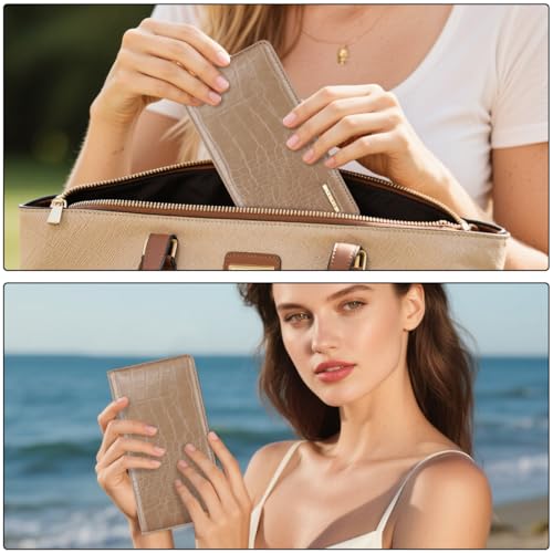 Image of Wallet Women Bifold Faux Crocodile Leather Slim Thin Long Wallets