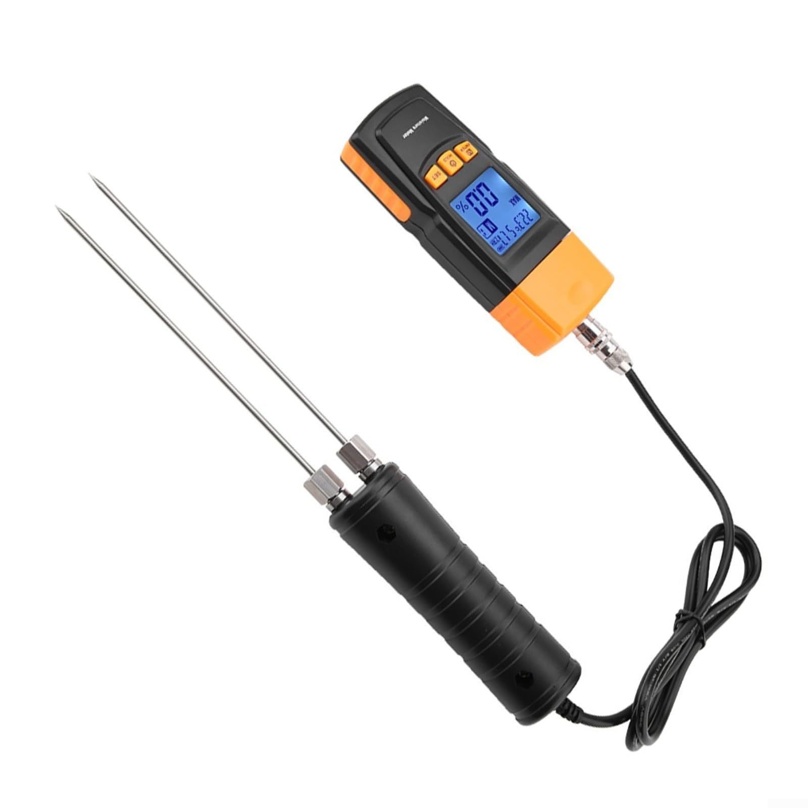 GM620 - Misuratore di umidità del legno digitale con display LCD, 4 campi di misurazione regolabili per 2-70%, tester di umidità portatile per legno, cotone e carta, tipo split con punta di prova