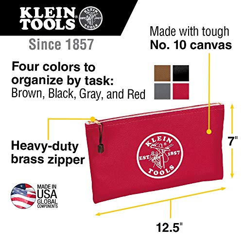 Klein Tools 5141 Zipper Bag, Utility Bag can be used as Bank Deposit Bag, Tool Bag or Pouch, More in Brown, Black, Gray, Red Canvas, 4pc Set