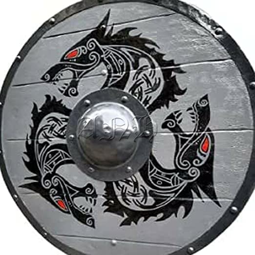 Średniowieczny wojownik drewniana tarcza wikingów okrągła tarcza smoka twarz wikingów tarcza na Halloween, cosplay, odgrywanie ról i do teatru (61 cm)