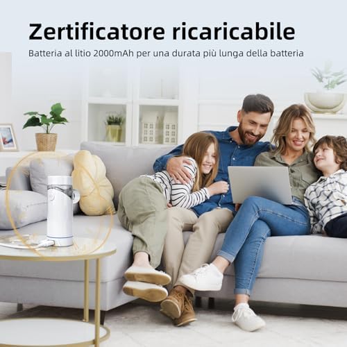 Aerosol Silenzioso, Ricaricabile USB-C Macchina Aerosol per Adulti e Bambini,Con Display Digitale, Aerosol Ultrasuoni Con 2 Maschere e un Boccaglio