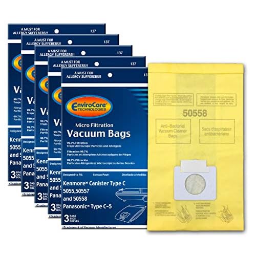 Envirocare Replacement Vacuum Bags Compatible with Kenmore Canister Type C/Q. 5055, 50557 and 50558 Panasonic Type C-5 Vacuums,15 pack