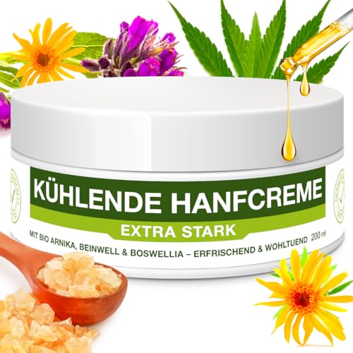 H4H Crema de cáñamo y árnica de alta dosis de 100 ml para articulaciones y músculos, cuidado con extractos de mentol y naturales para espalda, rodillas, cuello y hombros, vegano, dermatológicamente