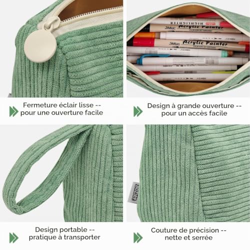 Boziee Trousse à Crayons Velours côtelé Filles Adolescentes Trousse à Crayons Pencil Case Trousse pour l'école | Bureau (Vert) – vue 3