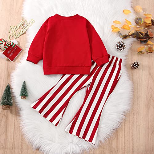 Toddler Girls Fall Clothes First Christmas Letter Print Sweatshirt Pullover+Red Flared Pants Baby Christmas Outfits3