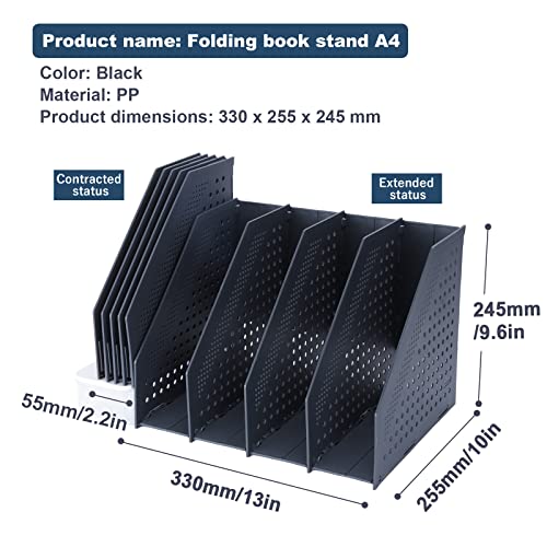 Image of FRETONBA Foldable Magazine Folder Holder for A4 Size with 4 Compartments, Desk Organizer for Office Organization Storage for School and Office, Dark Grey