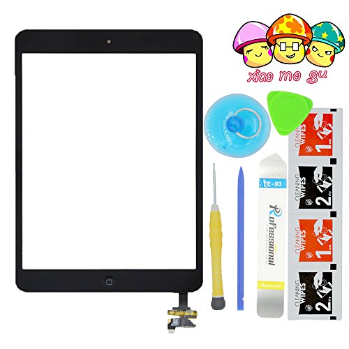 XIAO MO GU Touch Screen Digitizer Complete Assembly For iPad Mini 1 & iPad Mini 2nd with IC Chip & Home Button Replacement Black(Adhesive + Tool Kit Included)
