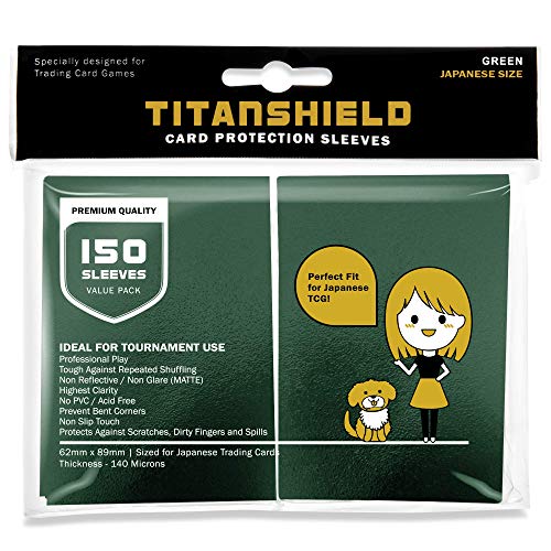TitanShield (150 Sleeves/Green Small Japanese Sized Trading Card Sleeves Deck Protector for Yu-Gi-Oh, Cardfight!! Vanguard & More