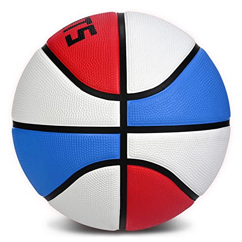 Kuyotq Kids Youth Size 5 (27.5") Basketball Premium Rubber Or Composite Leather Basketball Indoor Outdoor Youth Basketball Outdoor For Boys Teen Game Basketball Ball Gift (Deflated,Red White Blue) #TOP2