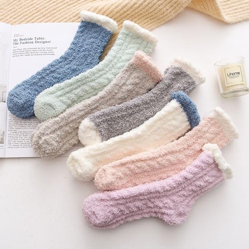 Image of Women's Fuzzy Socks 5 Pair Pack - Fluffy Cozy Warm Winter Slippers, Comfy Cabin Plush Sleep Home Soft Socks