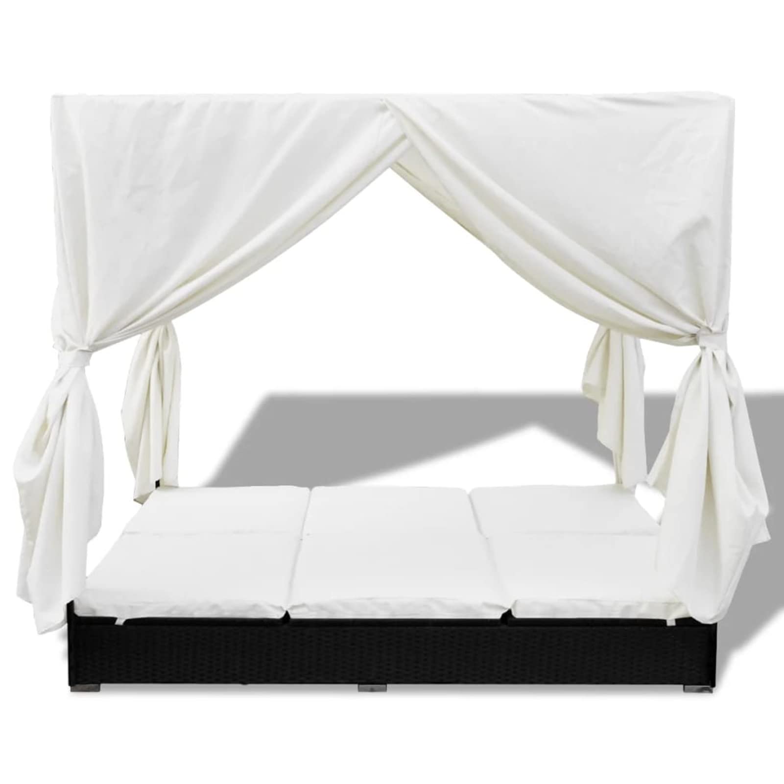 Homgoday Lit de jardin d'extérieur avec rideau pour 2 personnes - Chaise longue double avec dossier réglable - En polyrotin noir