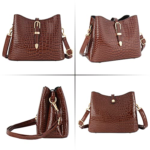 LABANCA Women Retro Alligator Bucket Bags Crocodile Pattern Designer Shoulder Bag Ladies PU Purse Crossbody Wallet Bag4
