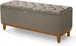 Recamier Paris Baú Linho Marrom 1,00 Base e Pés em Madeira Maciça