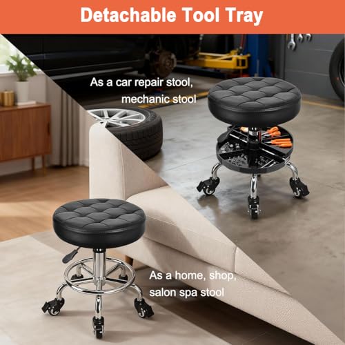 JOSTZHXIN Garage Mechanic Stool Chair Rolling Shop Chair, Height Adjustable Garage Shop Seat, Low Stools with Storage Tray, Rolling Stool for Salon SPA Tattoo (Style 1) by JOSTZHXIN - Used condition - Image 7