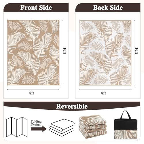 Pauwer Waterproof Outdoor Rug 8x10, Reversible Plastic Straw Patio Camping Rug, Indoor Outdoor RV Mat Carpet for Deck, Camper, Porch, Balcony, Backyard, Picnic, Leaf Brown by Pauwer - Image 3