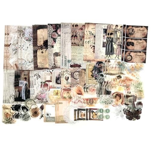 Esweny 100 PCS Vintage Ephemera Pack Journaling Scrapbooking Supplies Scrapbook Sticker Paper Kit for Junk Journal Planners Collage Craft Notebooks Decoupage Album (Retro)