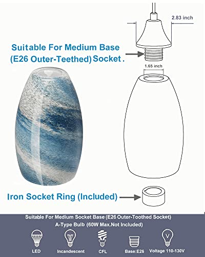 Image of Oval Glass Pendant Lamp Shade - Grey Blue Art Glass Light Covers for Kitchen Island Pendant Light Fixtures Replacement