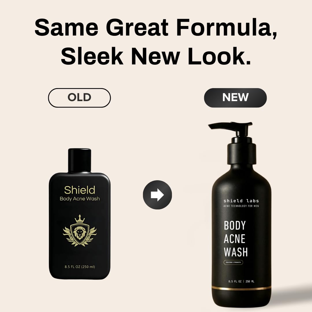 Shield Body Acne Wash for Men and Boys – Unscented Back & Chest Cleanser, Clears Acne & Breakouts, 8.5 oz, Pack of 2