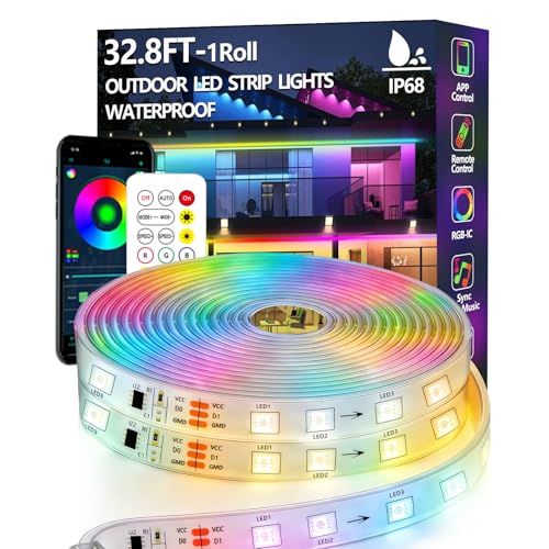 httpsmp 10m Outdoor LED Strip Lights Waterproof,IP68 Outside RGB+IC Light Strip with App/Remote Control,Chase Mode,Music Sync Rope Light for Balcony,Deck,Rooftop,Garden,Pool