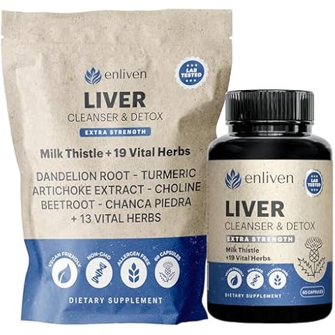 enliven Liver Cleanse Detox & Repair Supplement | Supports Liver Health with Milk Thistle, Dandelion Artichoke | Non-GMO Fatty Liver Support - Men & Women | Made in The USA (60 Capsules) Cover