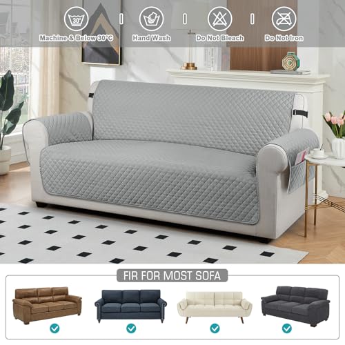 Image of TAOCOCO Sofa Protectors 3 Seater,Slipcover for Sofa,Sofa Cover for Pets,Sofa Slipcovers for Kids with Elastic Strap,Washable Sofa Cover Protect for Pets(Pale Grey)