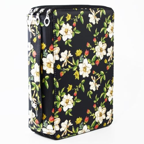 Image of YOUNGCOL 200 Slots Colored Pencil Case Color Pencil Organizer Storage Large Capacity Pencil Case (Black + Retro Flower)