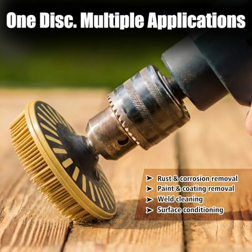 Image of Zhehao 4-1 /2 inch Yellow 80 Grit Bristle Disc with 5 /8 inch-11 Threaded Hub Ceramic-Aluminum Oxide Abrasive Brush for Angle Grinder Remove Paint, Rust, Coatings, Weld Slag, Contaminants Max 12000 RPM Speed