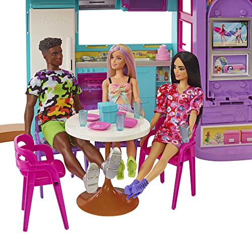 Barbie Coffret La Maison de Vacances 107 cm à 2 Niveaux avec 6 pièces 1 Fauteuil Suspendu Servant d’Ascenseur et Plus de 30 Accessoires Jouet Enfant Dès HCD50 - vue 9