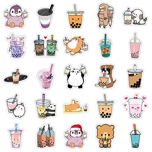 Tuqiso Bubble Tea Stickers 50Pcs Cute Milk Tea Animal Stickers Vinyl Waterproof Decals For Kids Teens Party Favors For Water Bottles, Hydro Flasks Luggage Computer #TOP3