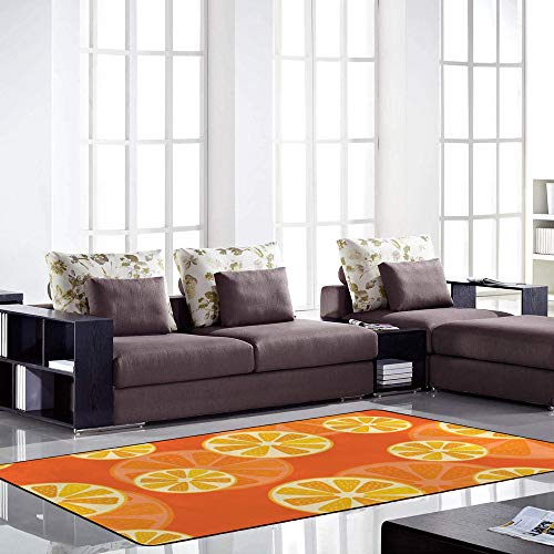 Tapis de salon orange mûr citrus en velours corail dense grand format Ruchen