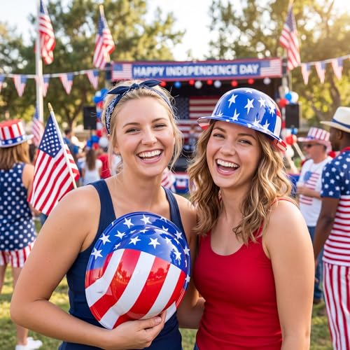 Image of Shyyween American Flag Plastic Hats Patriotic 4th of July USA Party Accessories Red White and Blue Hats for Independence Day