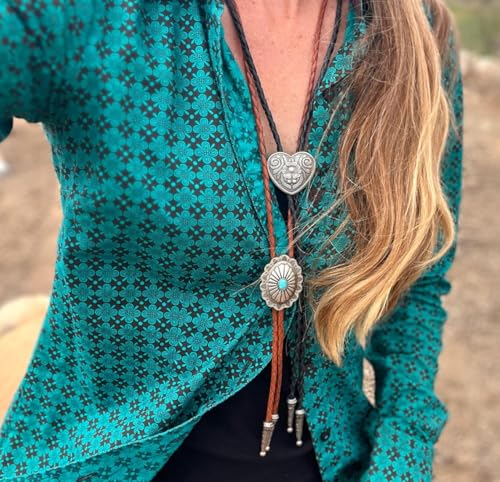 Image of Joxevyia Bolo Tie for Men Vintage Cow Skull Leather Rope Western Cowboy Necktie Vintage Bola Tie Gift for Him