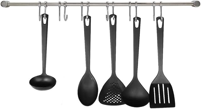 BALLSHOP Utensil Rack Stainless Steel Hanging Kitchen Rail for Pot Pan Spoon 52cm Wall Mounted Utensil Holder Rack with 12 Movable Hooks for Kitchen and Bathroom
