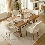 DM Furniture 5-Piece Farmhouse Wooden Dining Room Table Set for 4, 59' Reclaimed Wood Dining Table with Upholstered Chairs, Solid Wood Kitchen Table & Chair Set for Dining/Kitchen Room, Brown