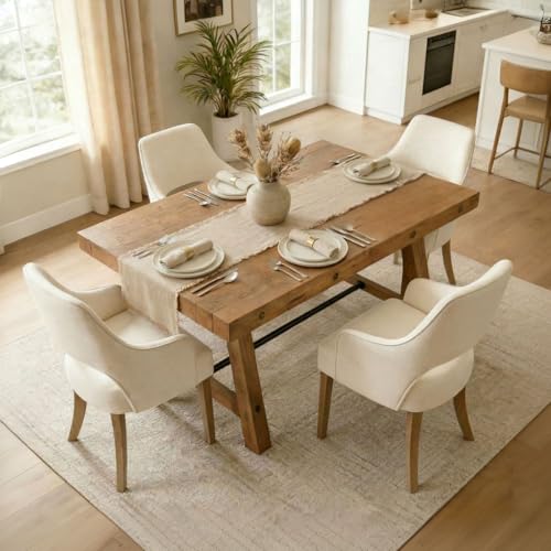 DM Furniture 5-Piece Farmhouse Wooden Dining Room Table Set for