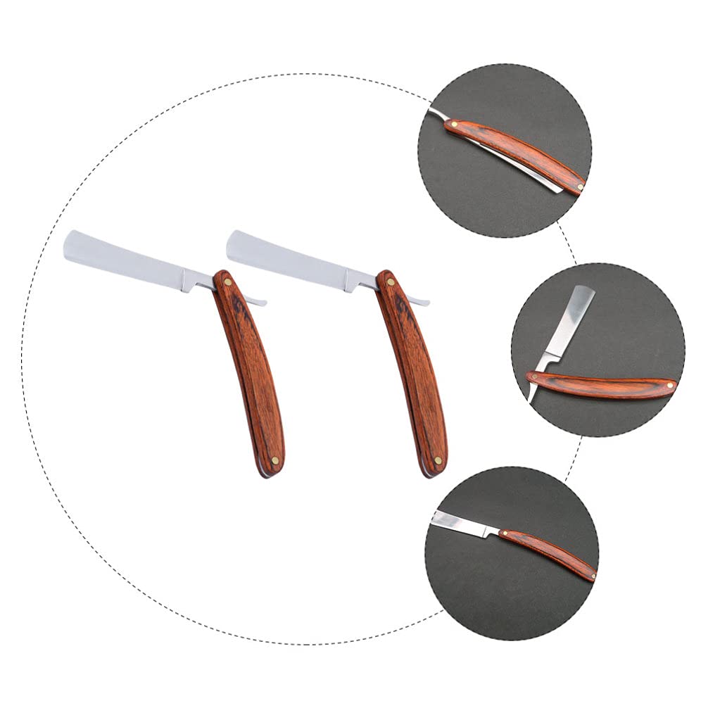 Beaupretty Vintage Razor Set 2 Pcs Wood Handle Barber Razor for Men Straight Men for Beard Shaving Home Grooming Old Fashioned Shaver