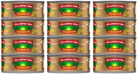 Genova Premium Lite Yellowfin Tuna in Water, Wild Caught, Solid Light, 5 oz. Can (Pack of 12)