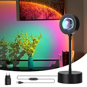Wonantorna Sunset Lamp, Sunset Projection Lamp, LumièRe Led Projection Coucher Soleil Romantique, Peut êTre Tourné De 360 DegréS USB Veilleuse Pour Mariage Anniversaire FêTe Salon Chambre-Arc-en-ciel